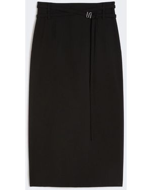 Max Mara Long Wool Skirt With Belt - Black