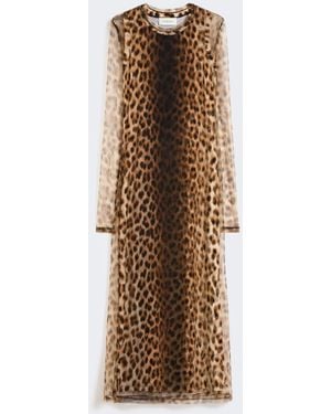 Max Mara Fitted Tulle Jersey Dress - Natural