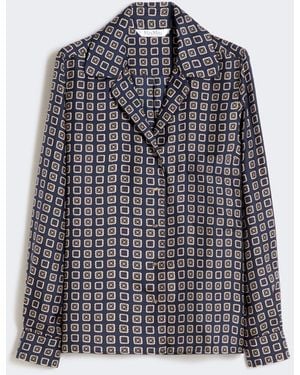Max Mara Semi-Fitted Printed Silk Shirt - Blue