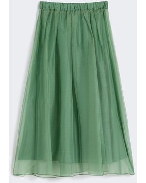 Max Mara Pleated Silk Organza Skirt - Green
