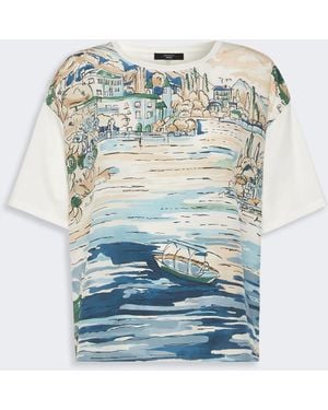 Max Mara Jersey And Printed Silk T-Shirt - Blue