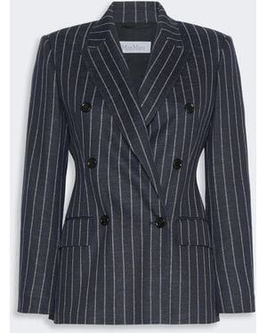 Max Mara Double-Breasted Pinstripe Jersey Blazer - Blue