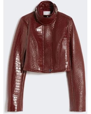 Max Mara Patent Leather Cropped Jacket With Alligator Print - Red