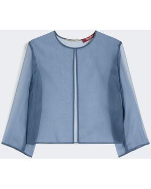 Max Mara Silk Organza Cropped Jacket - Blue