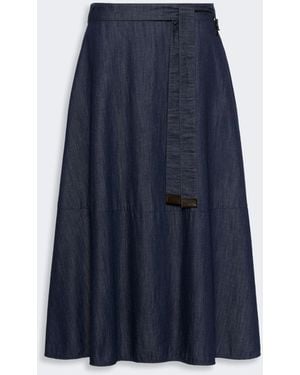Max Mara Cotton Denim Flared Skirt - Blue