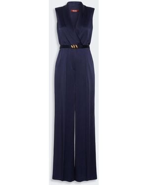 Max Mara Envers Satin Tuxedo Jumpsuit - Blue