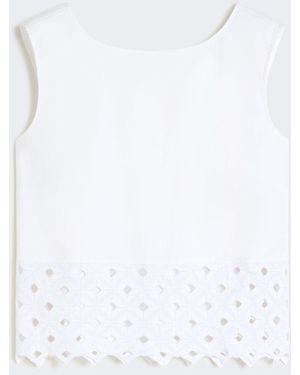 Max Mara Poplin And Macramé Lace Top - White