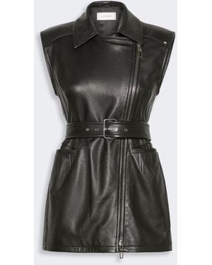 Max Mara Sleeveless Nappa Leather Jacket - Black