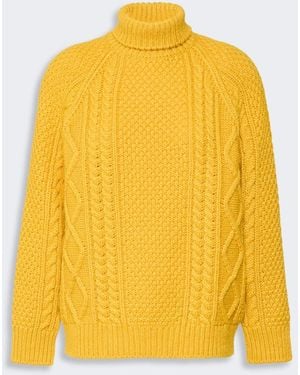 Max Mara Wool Yarn Turtleneck Aran Sweater - Yellow