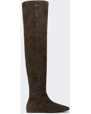 Max Mara Studded Split Leather Boots - Brown