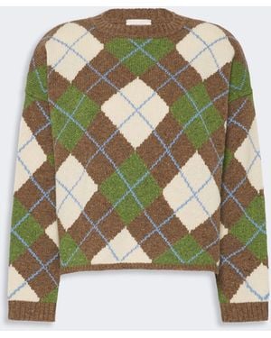Max Mara Wool Yarn Argyle Sweater - Green