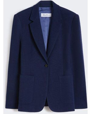 Max Mara Single-Breasted Piqué Jersey Blazer - Blue