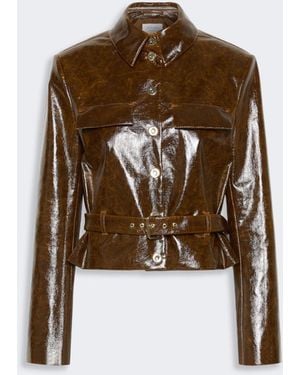 Max Mara Short, Coated Cotton Jacket With Worn Effect - Brown