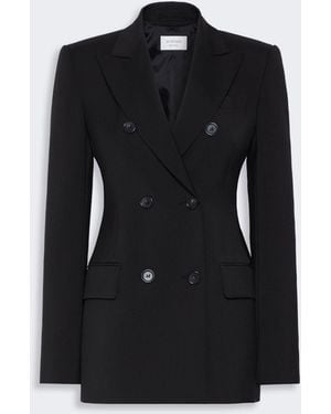 Max Mara Double-Breasted Natural Stretch Wool Blazer - Black