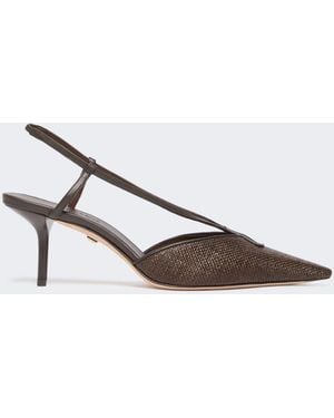 Max Mara Raffia-Look Canvas Slingbacks - White