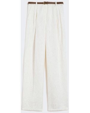 Max Mara Pinstripe Linen Pants - White