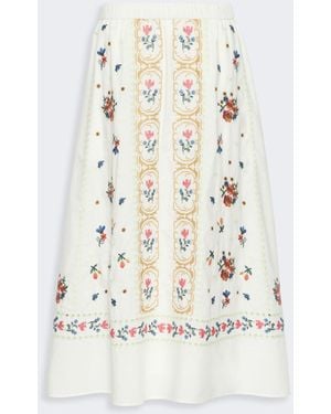 Max Mara Long Embroidered Cotton Skirt - White