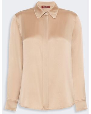 Max Mara Mannish Silk Satin Shirt - Natural