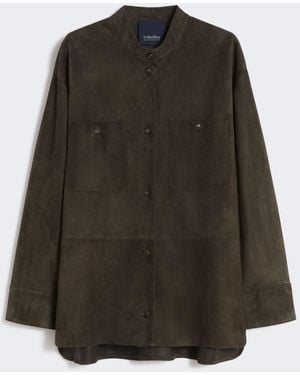 Max Mara Topstitched Suede Jacket - Green