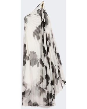 Max Mara Chiffon Dress With An All-Over Printasymmetrical Neckline With Metal Detail On The Left Shoulder - White