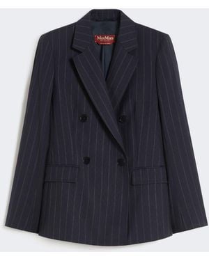 Max Mara Double-Breasted Pinstripe Wool Blazer - Blue