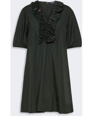 Max Mara Cotton Poplin Short Dress With Ruffles - Green