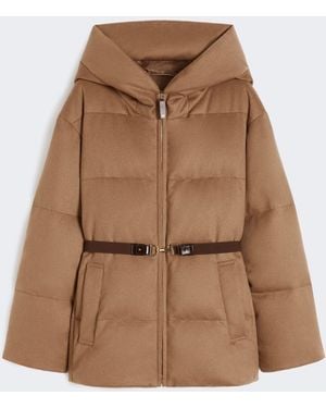 Max Mara Short Water-Repellent Canvas And Down Jacket - Brown