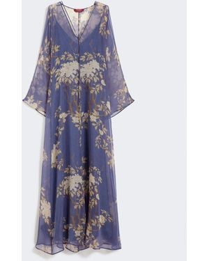 Max Mara Printed Silk Kaftan Dress - Blue
