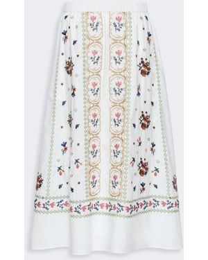 Max Mara Long Embroidered Cotton Skirt - White