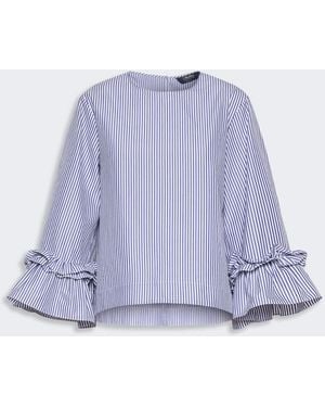 Max Mara Poplin Blouse With Ruffles And Flounces - Blue