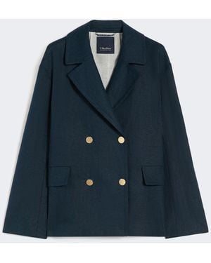 Max Mara Double-Breasted Linen Jacket - Blue
