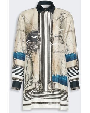 Max Mara Oversized Printed Silk Shirt - White