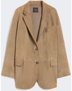Max Mara Single-Breasted Suede Blazer - Natural