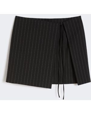 Max Mara Pinstripe Gabardine Mini Skirt - Black