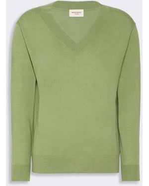 Max Mara Wool, Silk And Cashmere V-Neck Sweater - Green