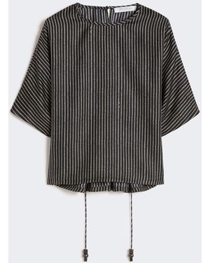 Max Mara Silk Stripe Short-Sleeve Blouse - Gray
