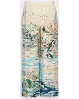 Max Mara Printed Silk Cropped Pants - White