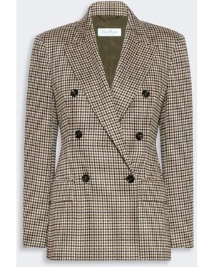 Max Mara Double-Breasted Houndstooth Jersey Blazer - Gray