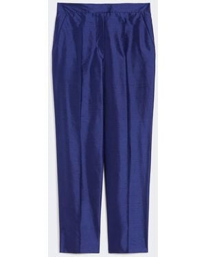 Max Mara Silk Shantung Cigarette Pants - Blue