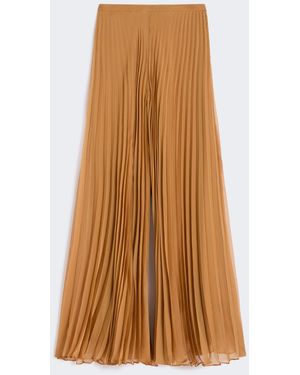 Max Mara Plissé-Pleated Chiffon Pants - Natural