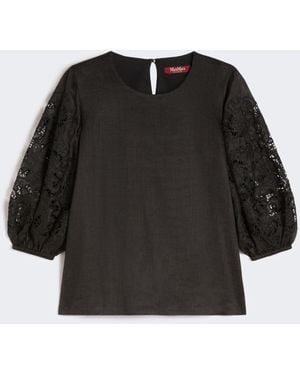 Max Mara Ramie Gauze And Broderie Anglaise T-Shirt - Black