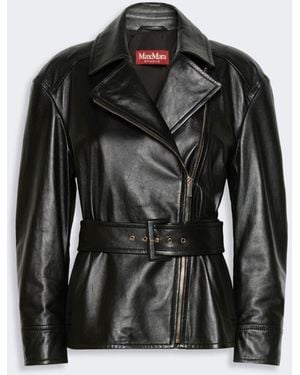 Max Mara Nappa Leather Biker Jacket - Black