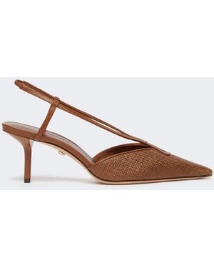 Max Mara Raffia-Look Canvas Slingbacks - White