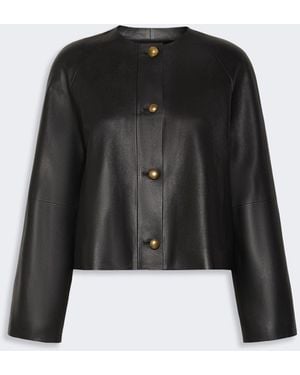 Max Mara Nappa Leather Crew-Neck Jacket - Black