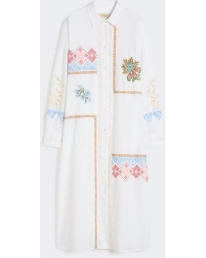 Max Mara Poplin Shirt Dress With Embroideries - White