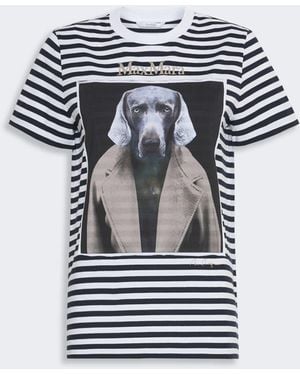 Max Mara Striped Cotton T-Shirt With Iconic Print - Blue