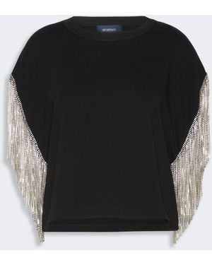 Max Mara Rhinestone Fringe-Adorned Cotton Boxy T-Shirt - Black