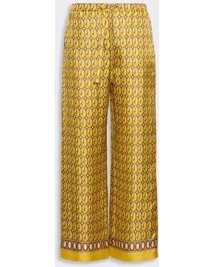 Max Mara Printed Silk Twill Pants With Drawstring - Yellow