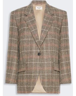 Max Mara Prince Of Wales Check Wool Single-Breasted Blazer - Natural