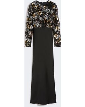 Max Mara Embroidered Tulle And Enver Satin Dress - Black